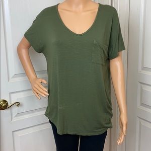Pink Rose Army Green T-shirt w/front pocket Sz. M